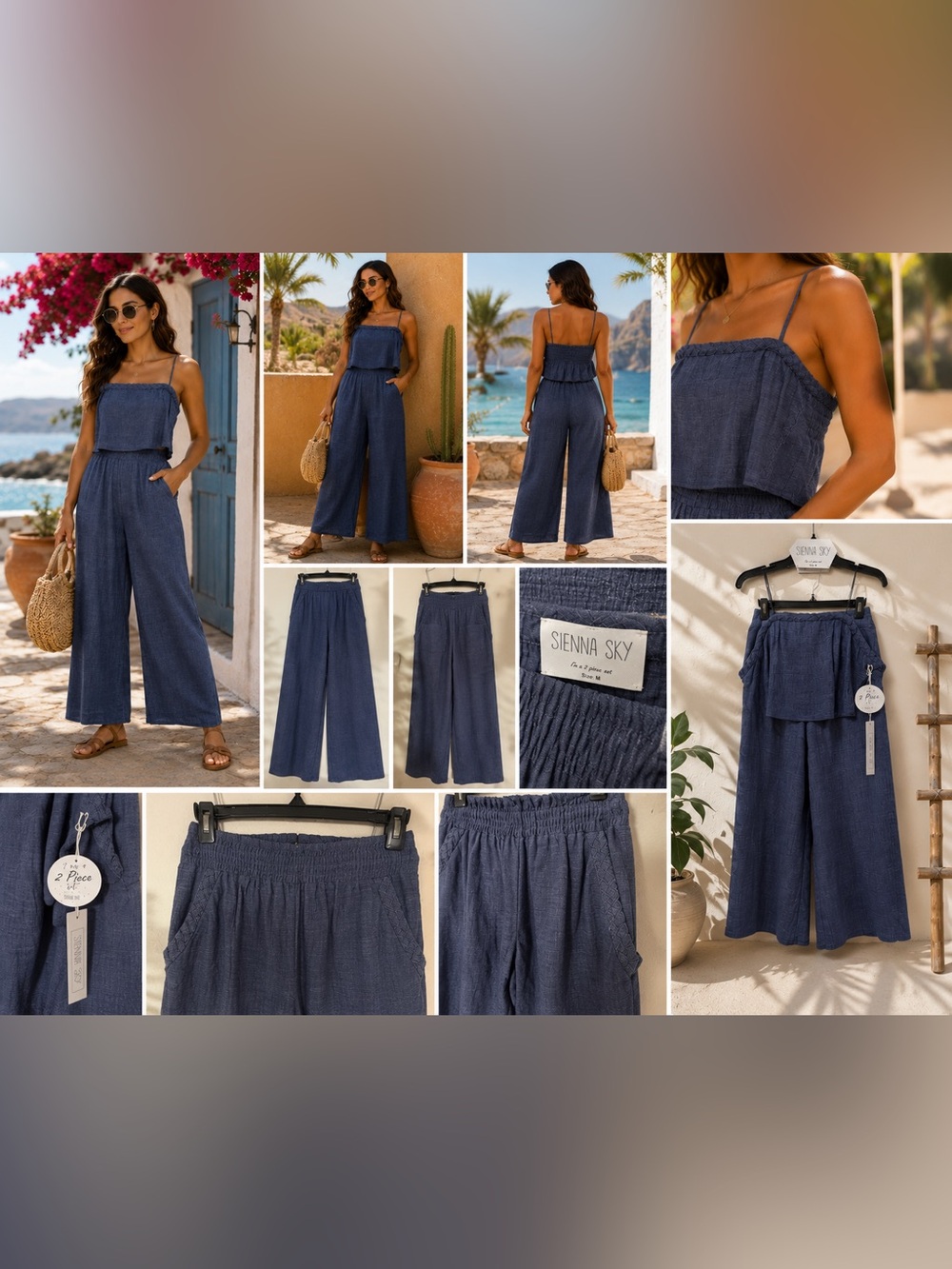 Sienna Sky Blue 2-Piece Wide Leg Pants & Crop Top Set – Size Medium – NWT